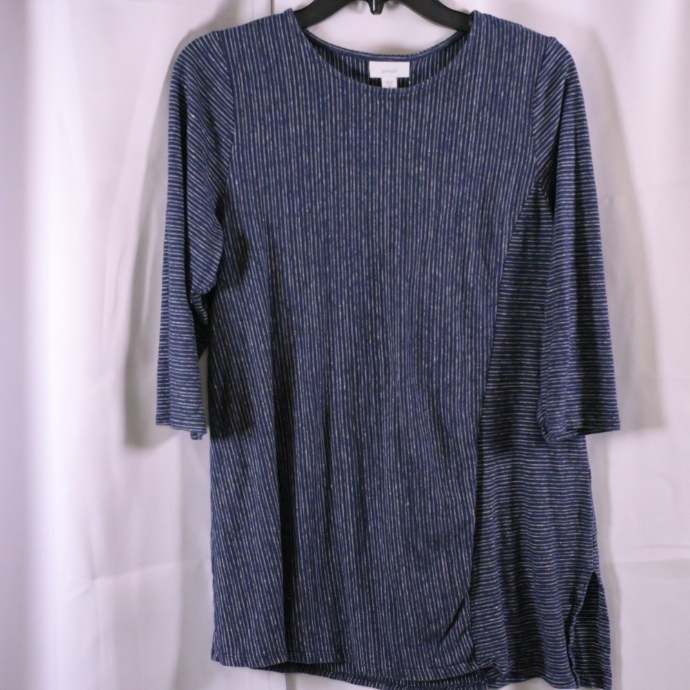 J Jill Pure Jill Navy White Striped 3/4 Sleeve Crewneck Blouse Womens Medium